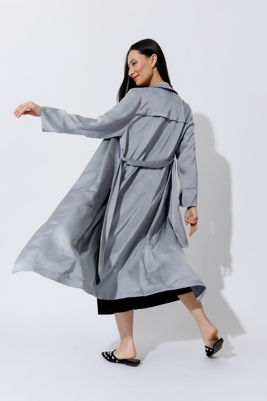 Silver Metallic Trench Coat