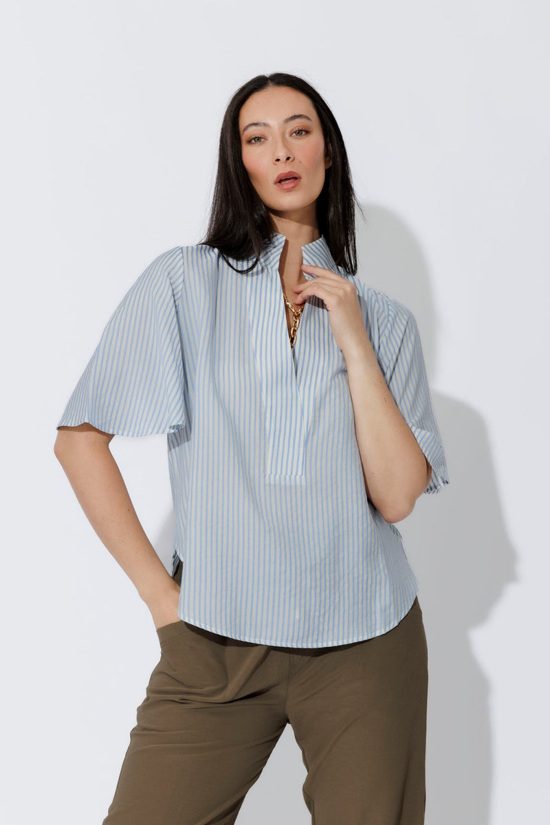 Blue Stripe Milan Fluted Blogger Shirt