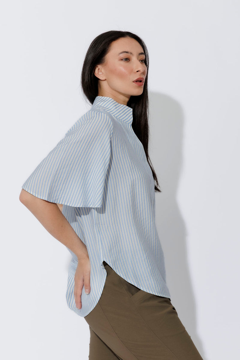 Blue Stripe Milan Fluted Blogger Shirt
