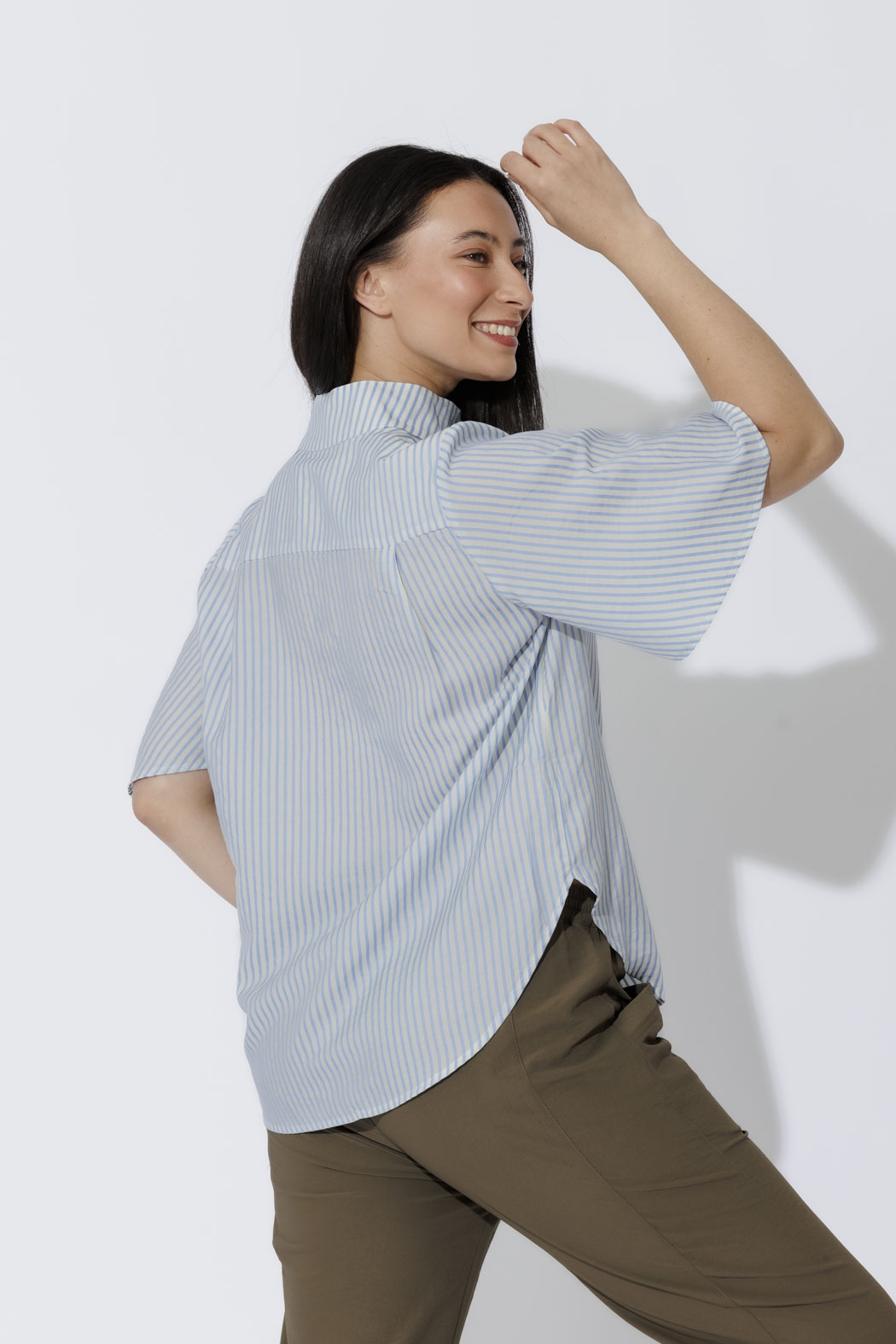 Blue Stripe Milan Fluted Blogger Shirt