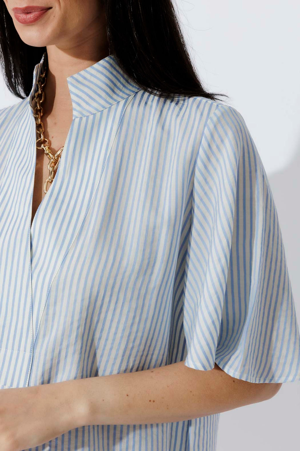 Blue Stripe Milan Fluted Blogger Shirt
