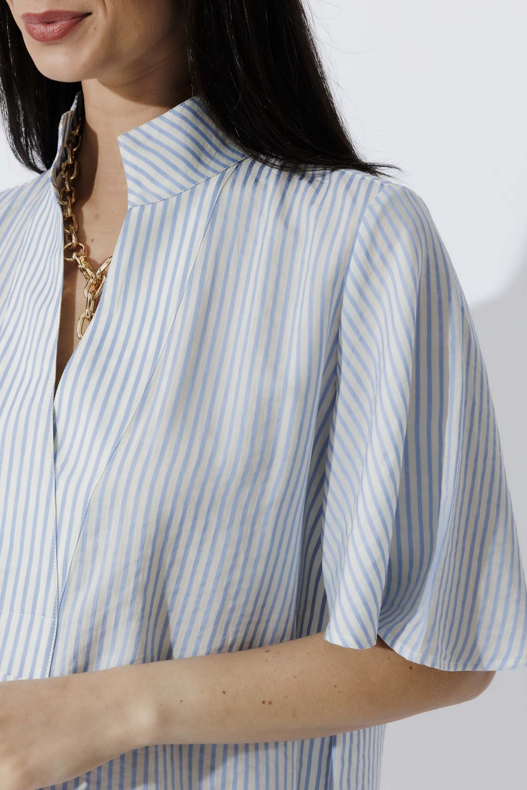 Blue Stripe Milan Fluted Blogger Shirt