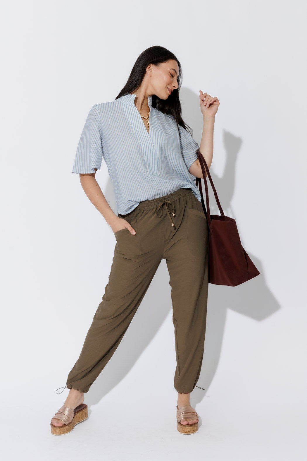 Blue Stripe Milan Fluted Blogger Shirt