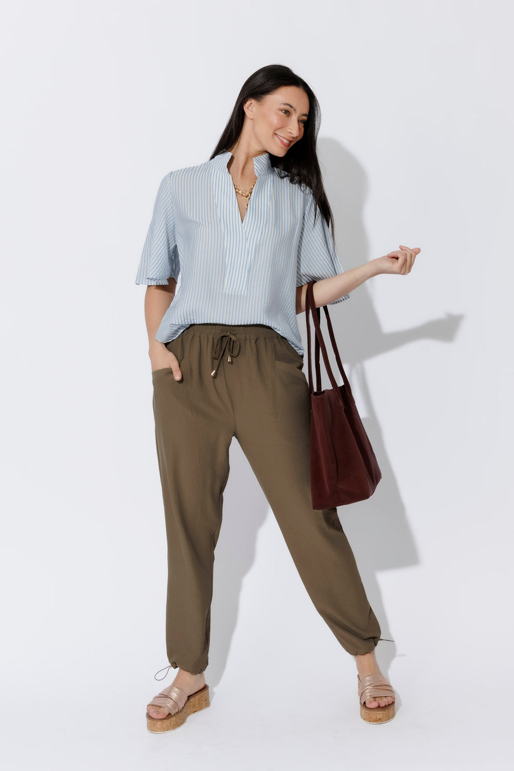 Blue Stripe Milan Fluted Blogger Shirt