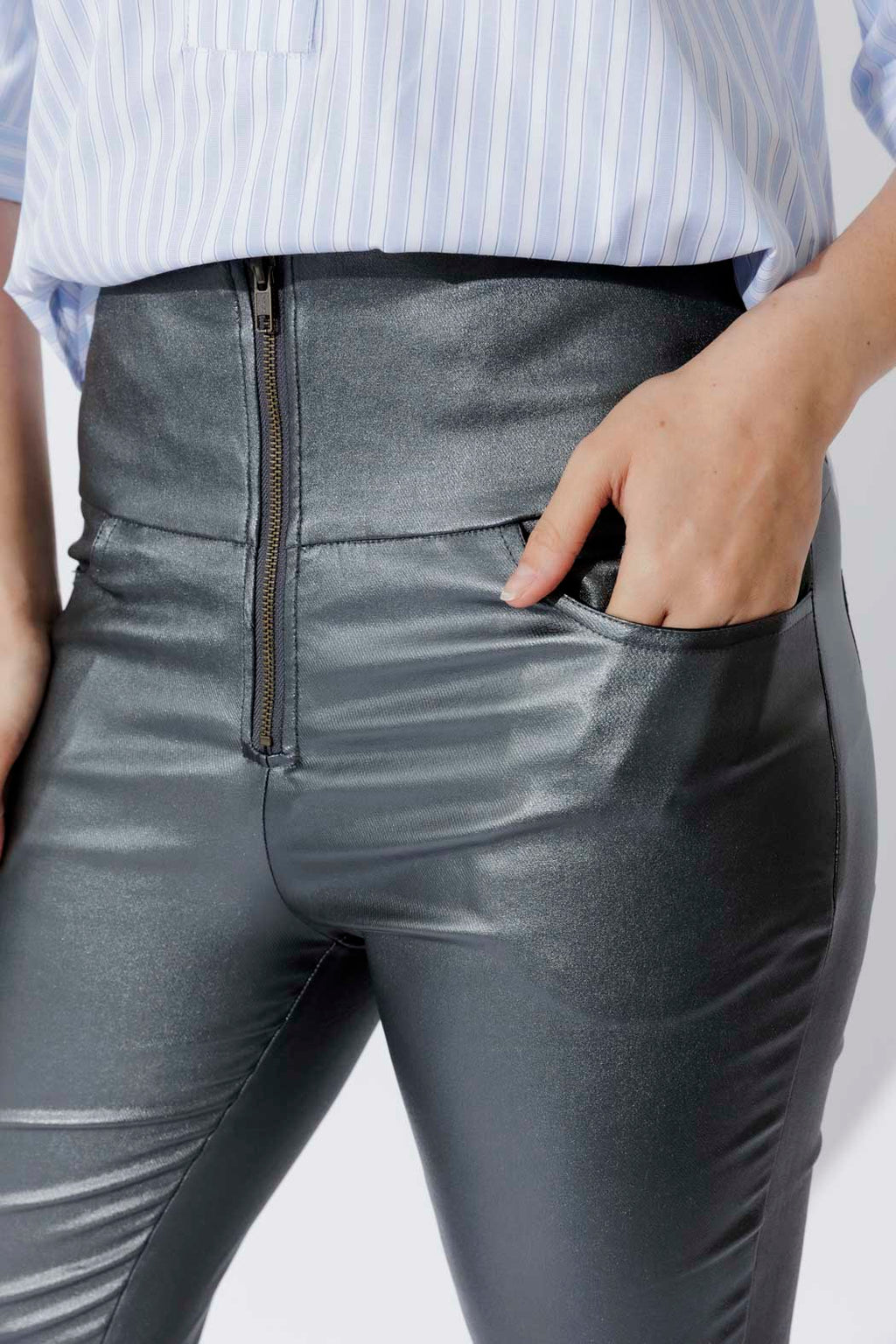 Silver Metallic Zip Pant