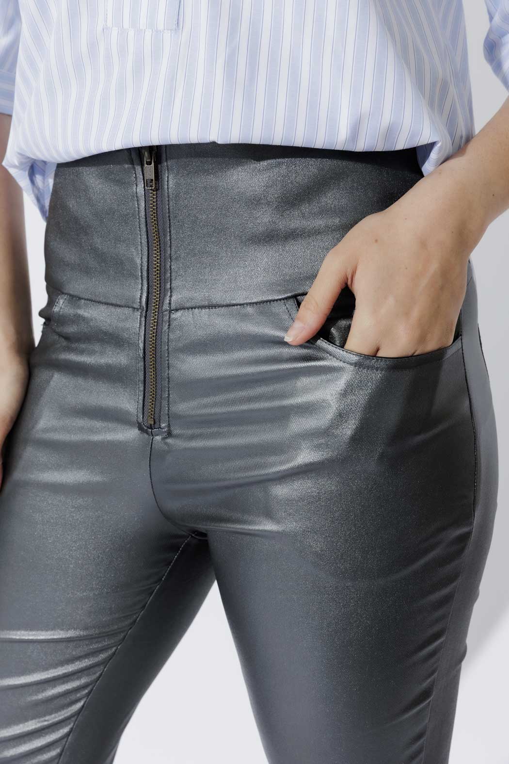 Silver Metallic Zip Pant