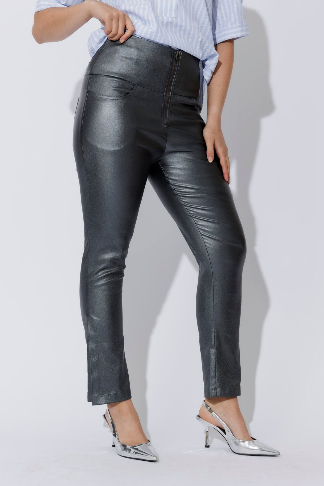 Silver Metallic Zip Pant