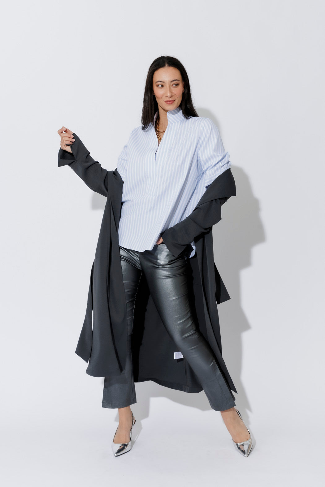 Silver Metallic Zip Pant