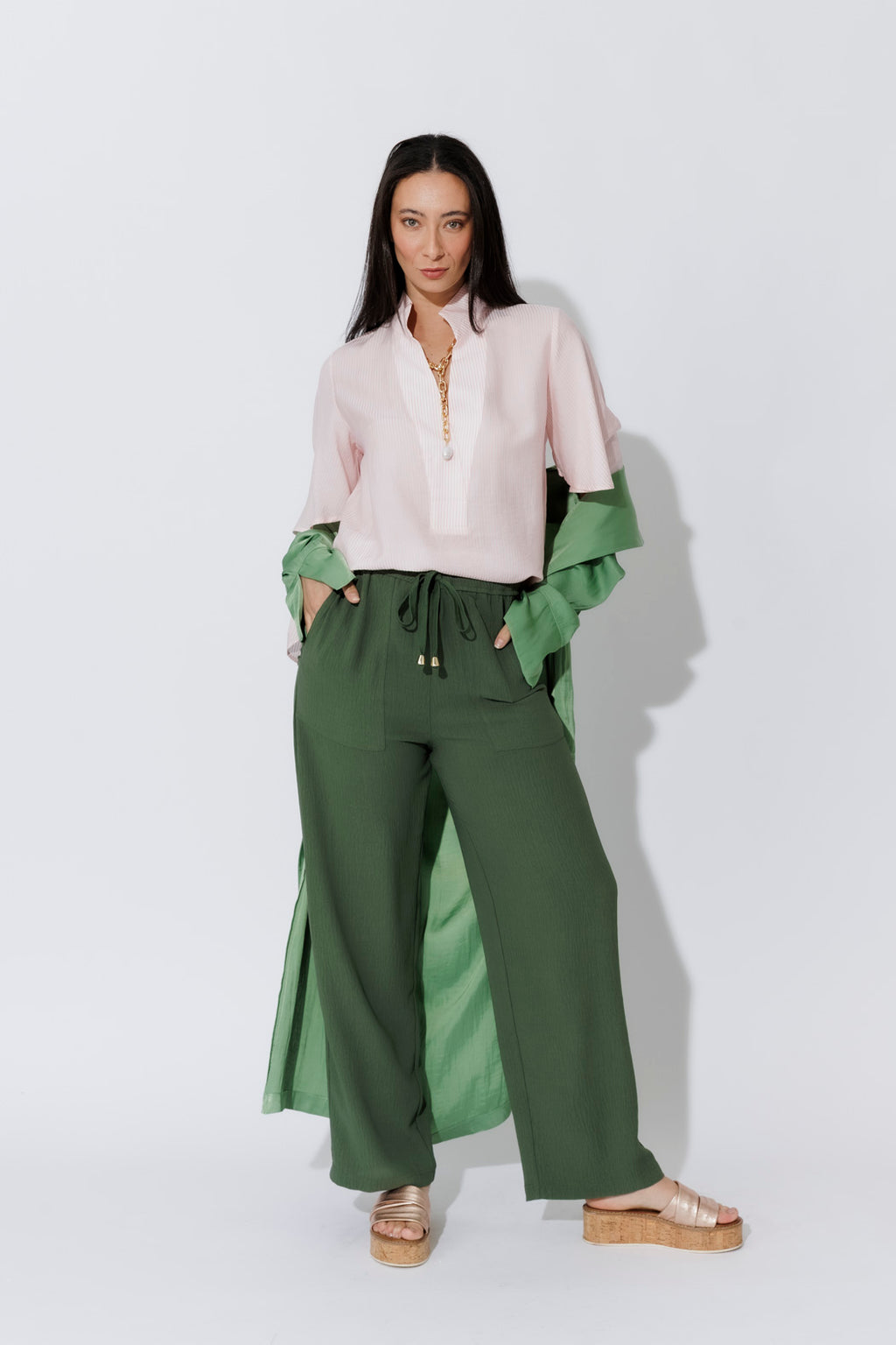 Pink Pinstripe Fluted Blogger Shirt