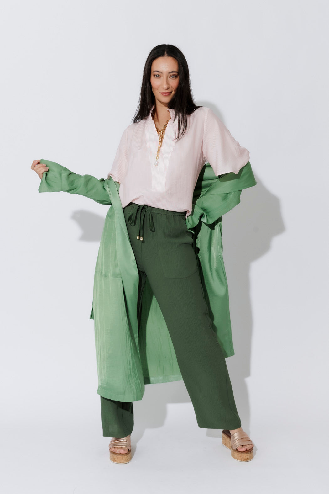 Pink Pinstripe Fluted Blogger Shirt