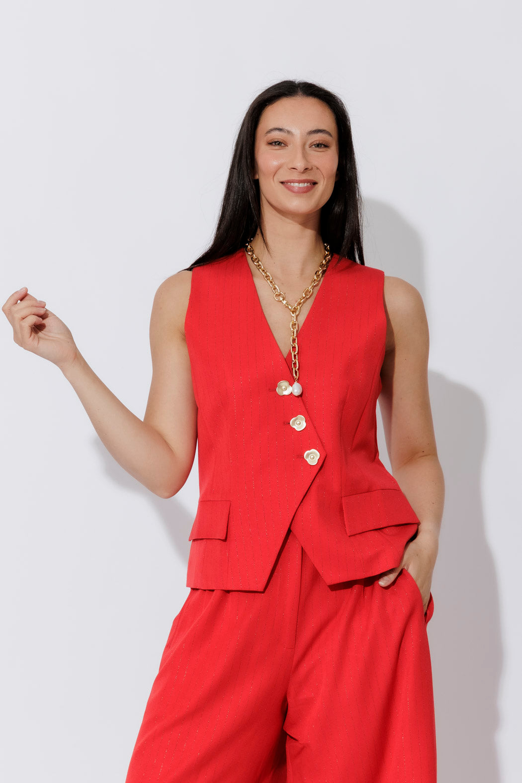 Red Pinstripe Sisca Vest