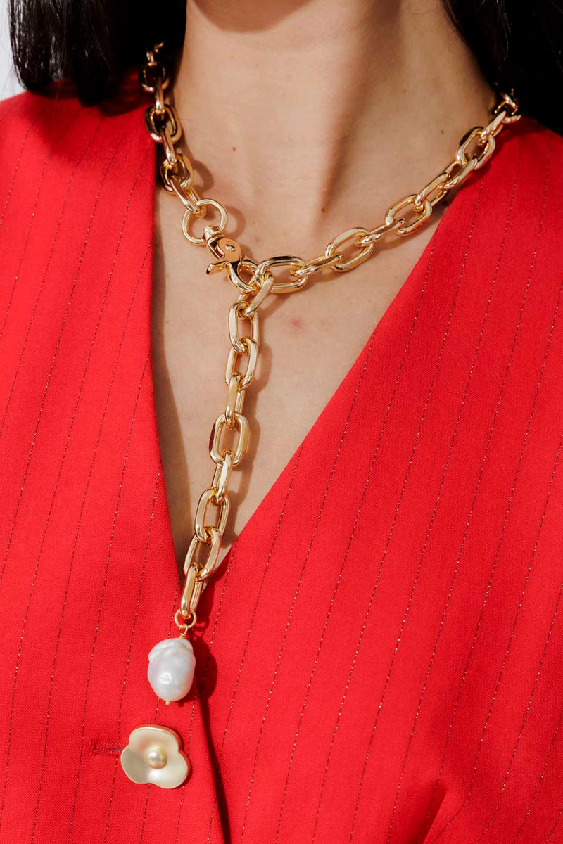 Gold Baroque Long Pearl Necklace Gold O/S