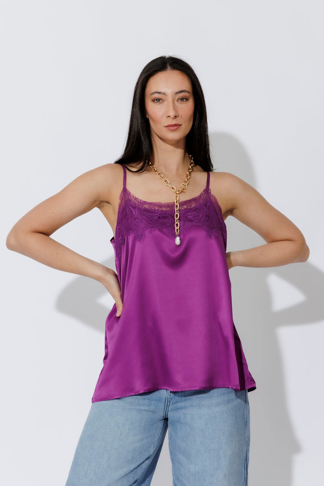 Magenta Silky Lace Cami