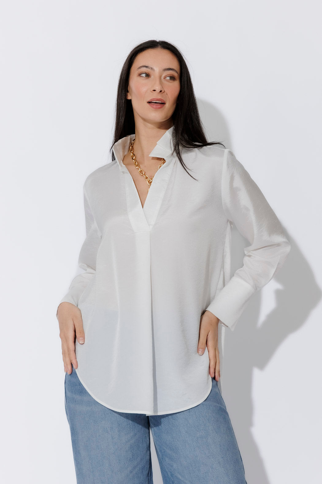 White Shot Silky Pleat Shirt