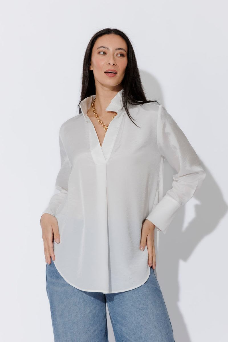 White Shot Silky Pleat Shirt