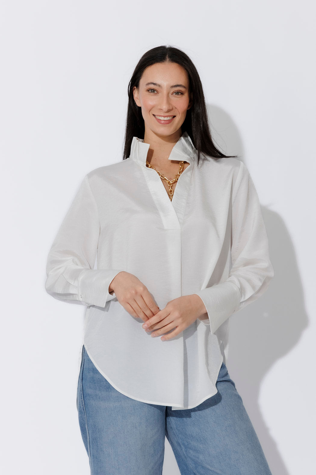 White Shot Silky Pleat Shirt