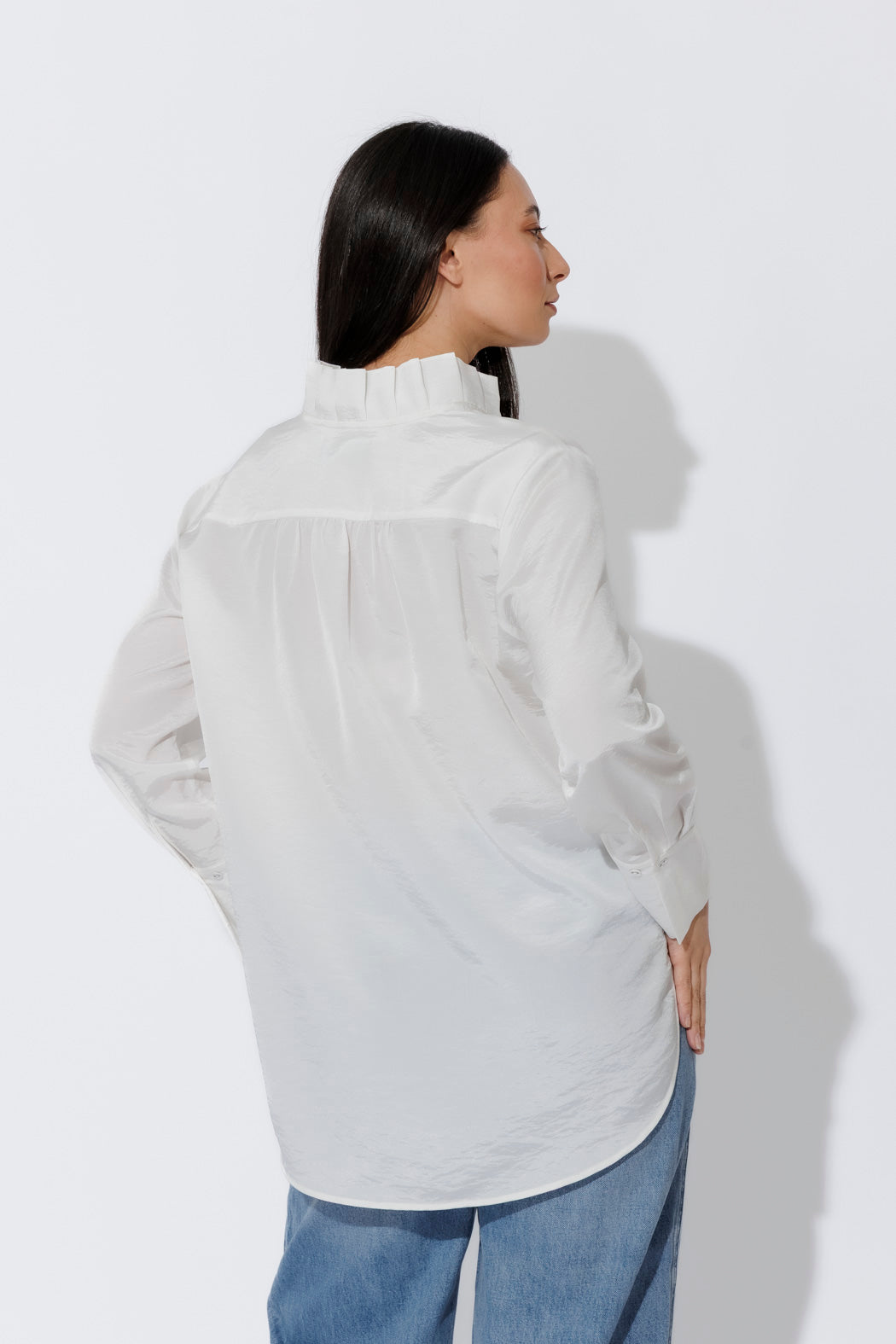 White Shot Silky Pleat Shirt