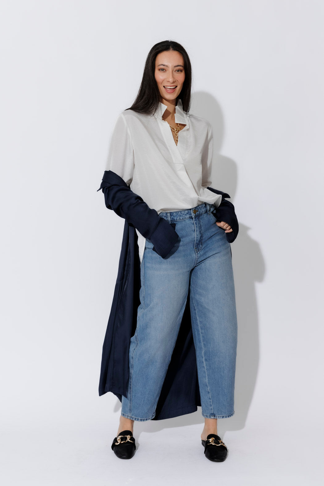 White Shot Silky Pleat Shirt