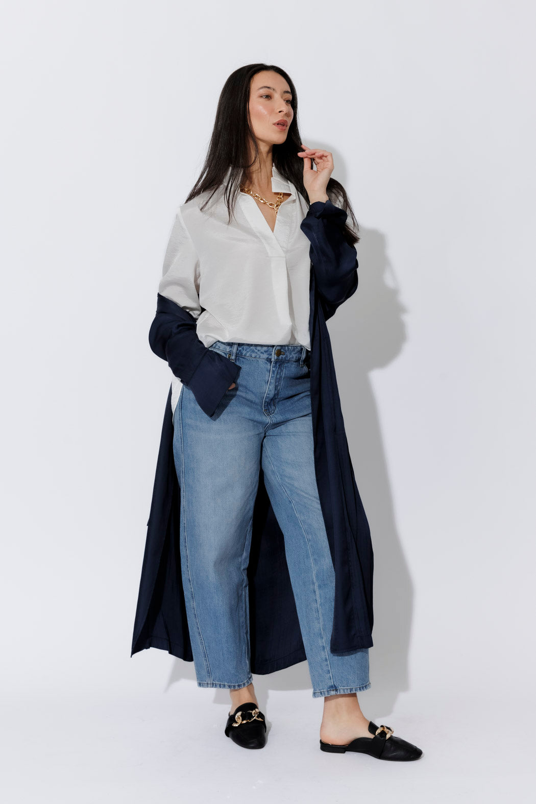 White Shot Silky Pleat Shirt