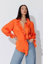 Orange Double Ruffle Blouse