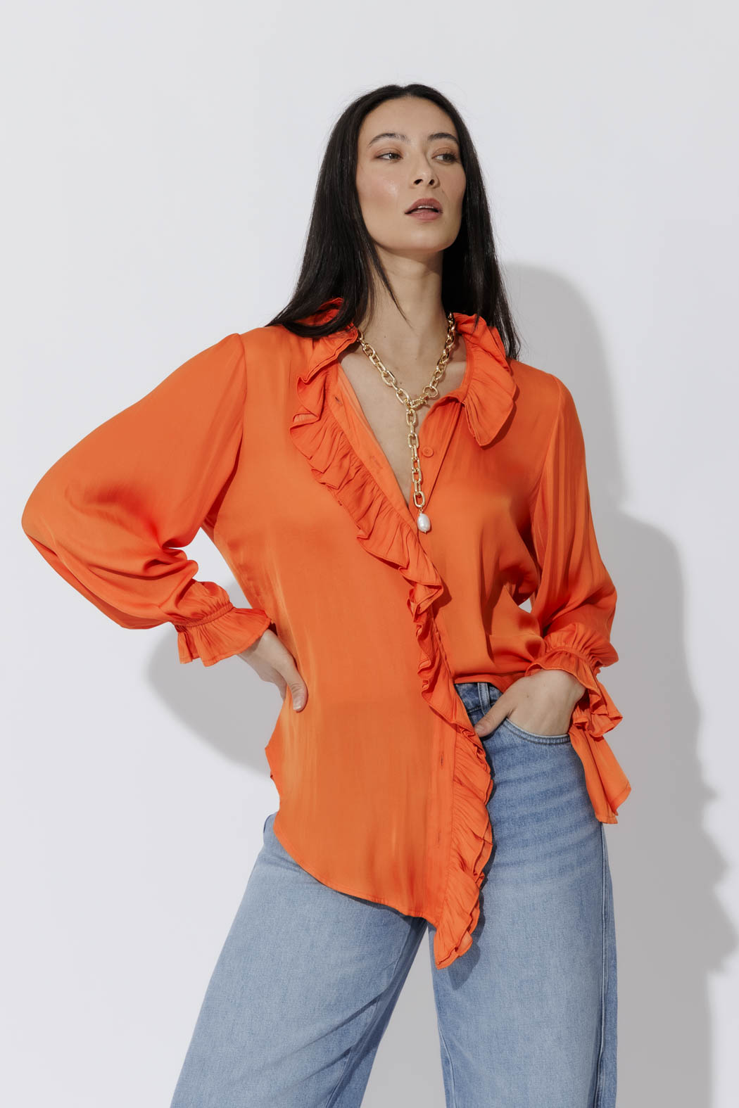 Orange Double Ruffle Blouse