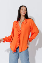 Orange Double Ruffle Blouse