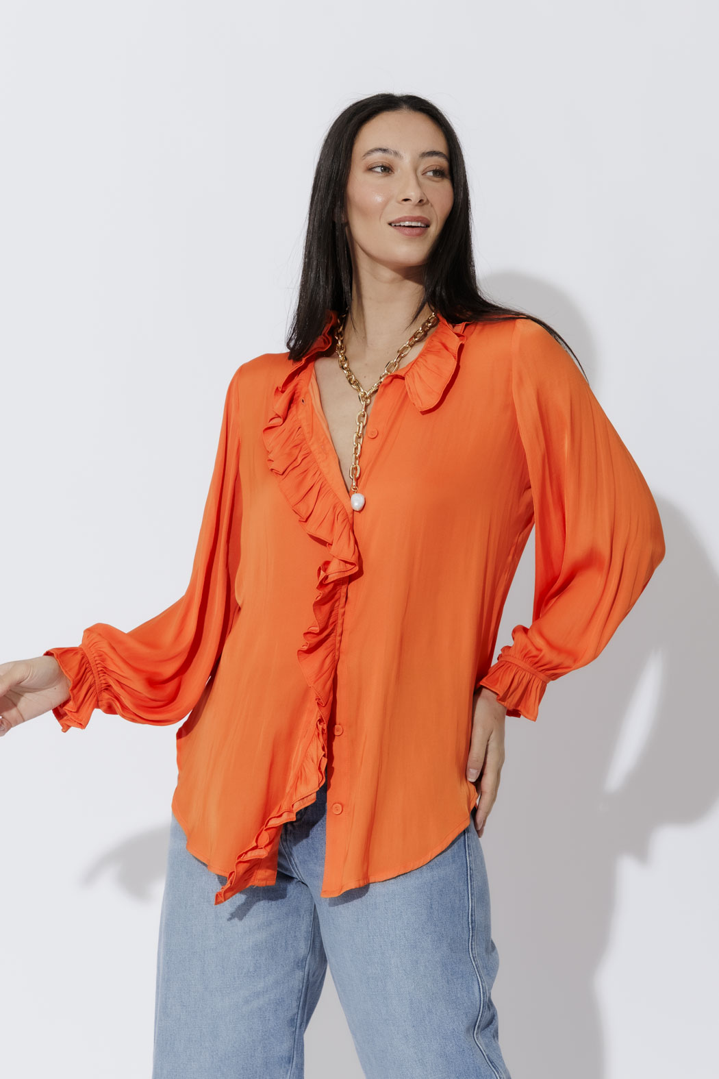Orange Double Ruffle Blouse
