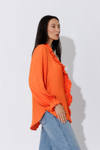 Orange Double Ruffle Blouse