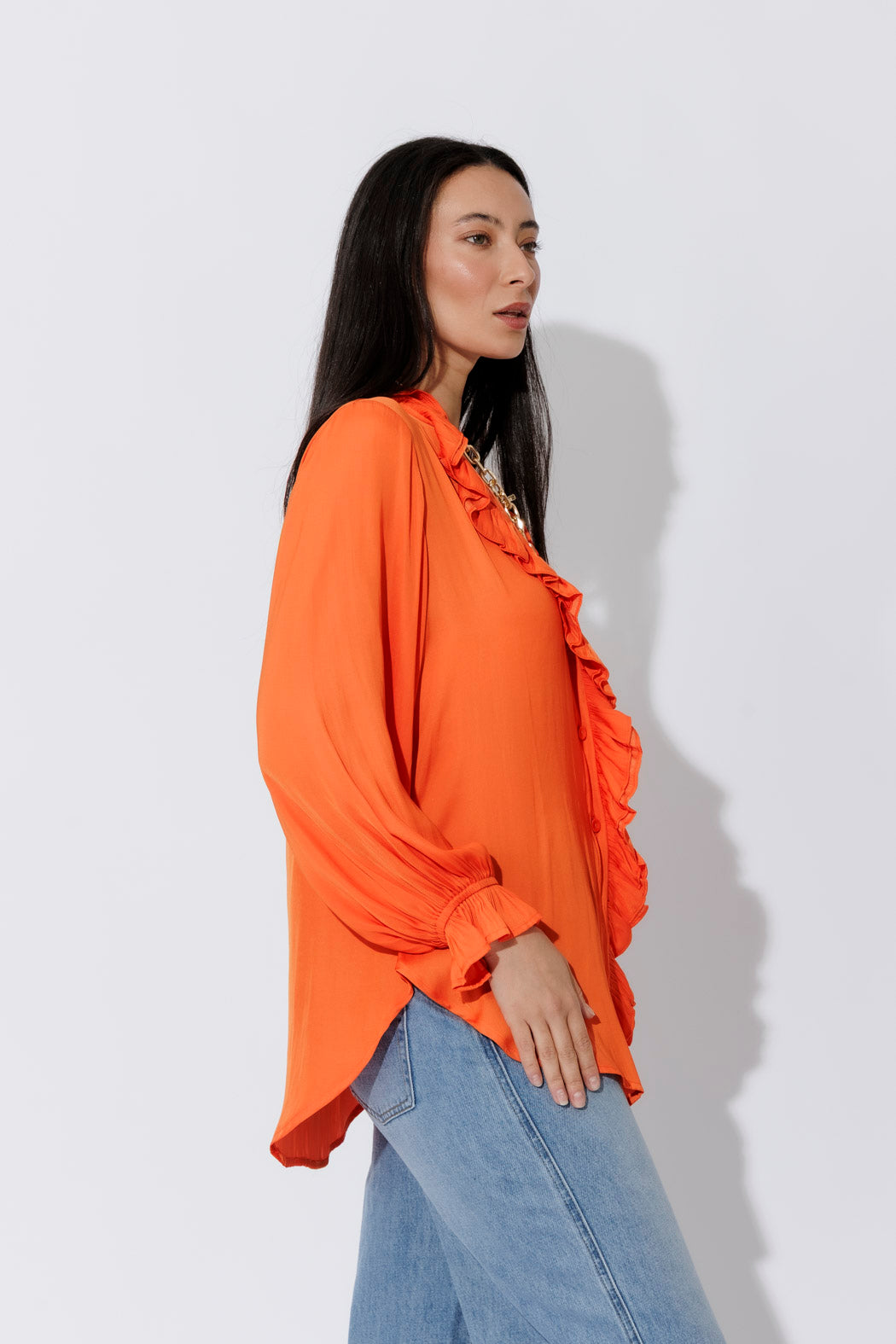Orange Double Ruffle Blouse