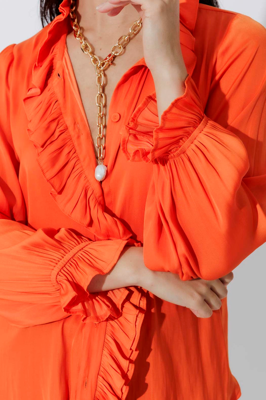 Orange Double Ruffle Blouse