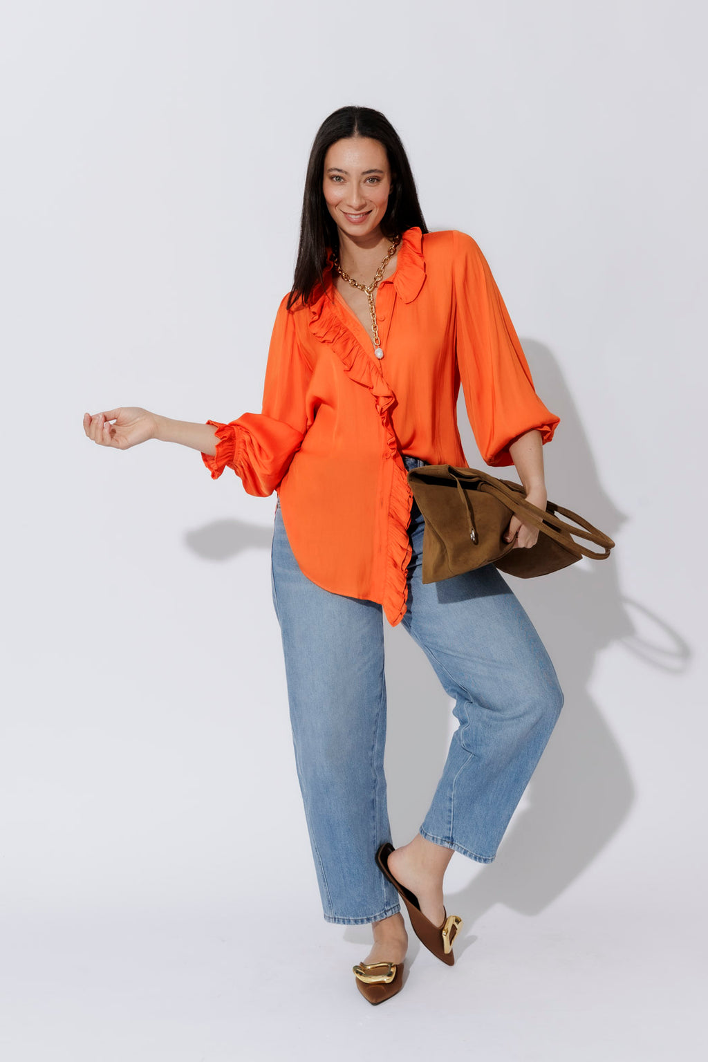 Orange Double Ruffle Blouse