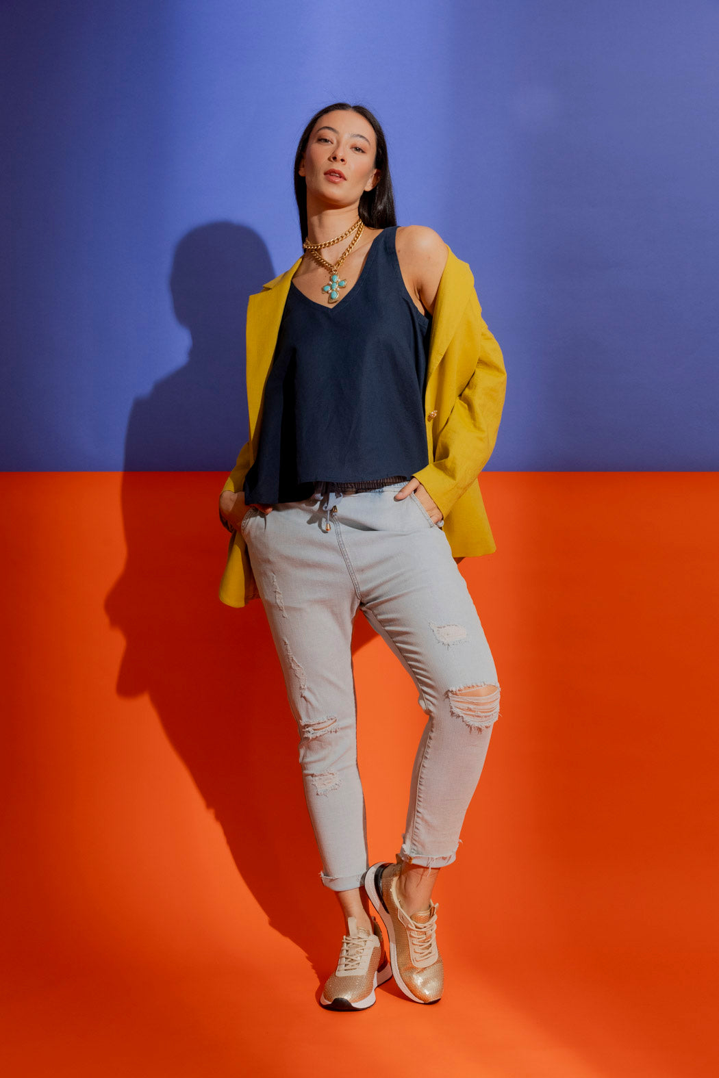 Navy Linen Bell Cami