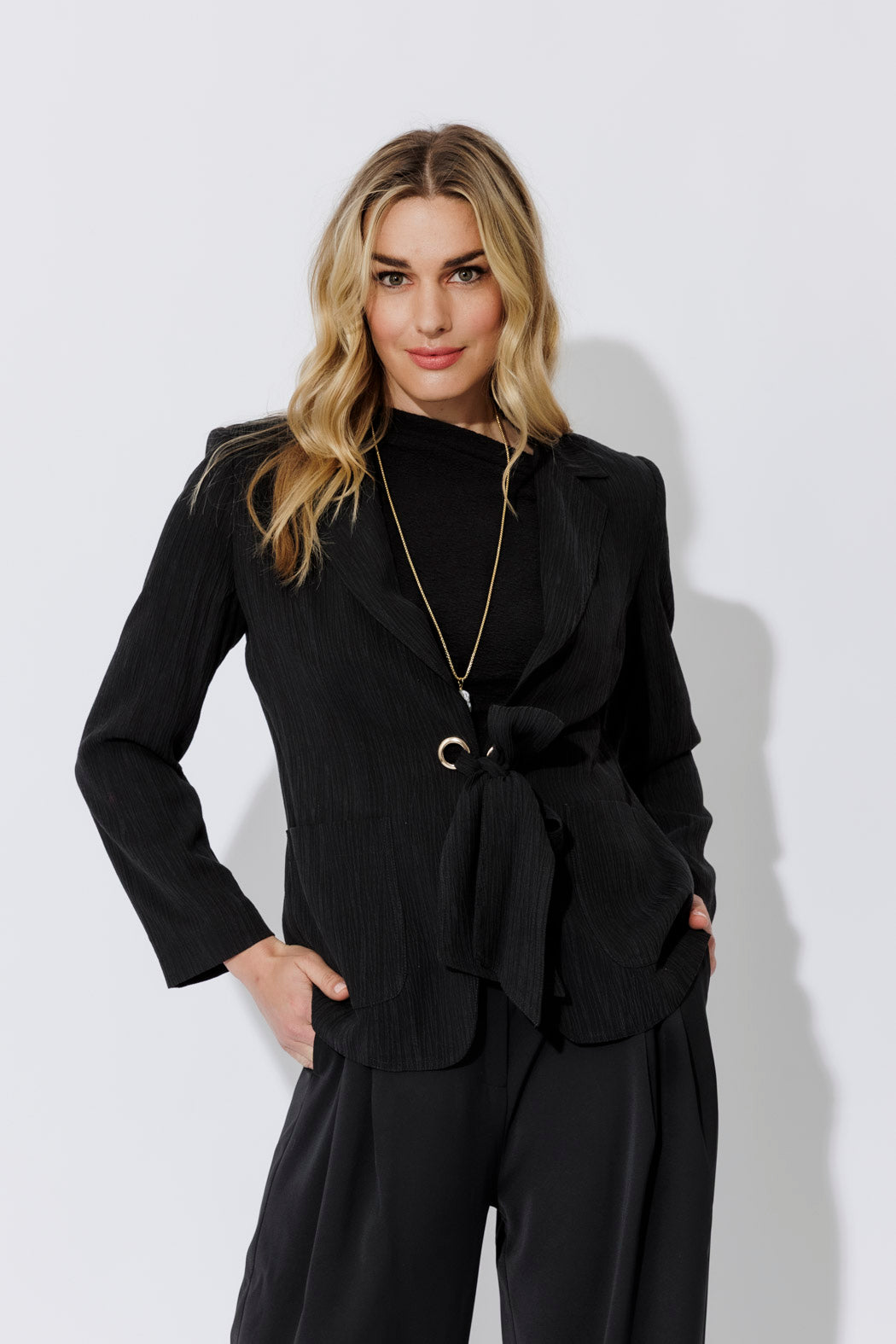 Black Tencel Eyelet Blazer