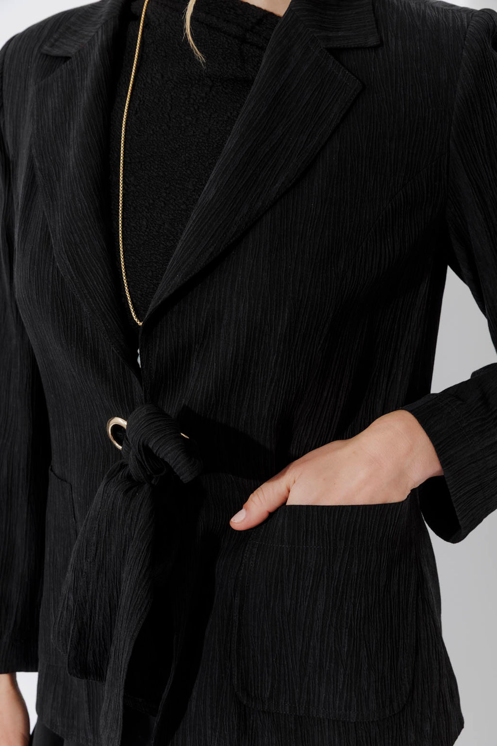 Black Tencel Eyelet Blazer