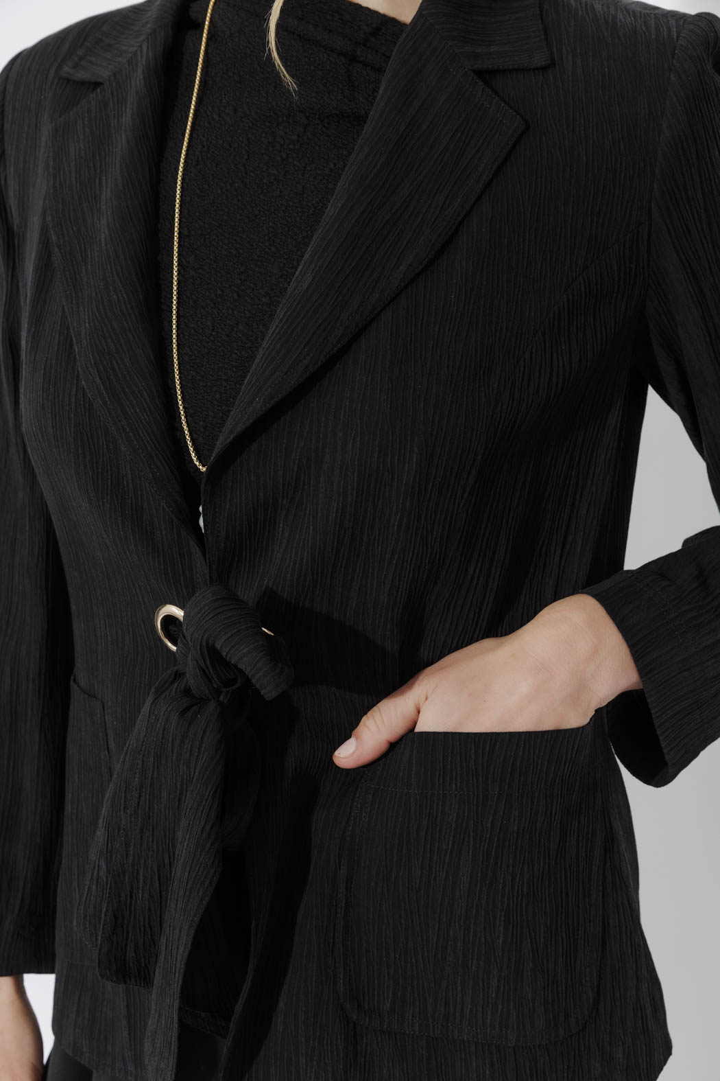 Black Tencel Eyelet Blazer