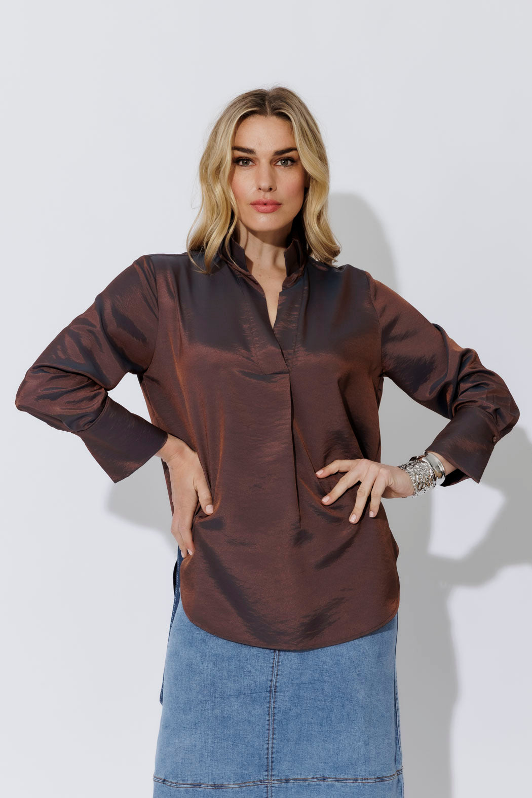 Bronze Shot Silky Pleat Shirt