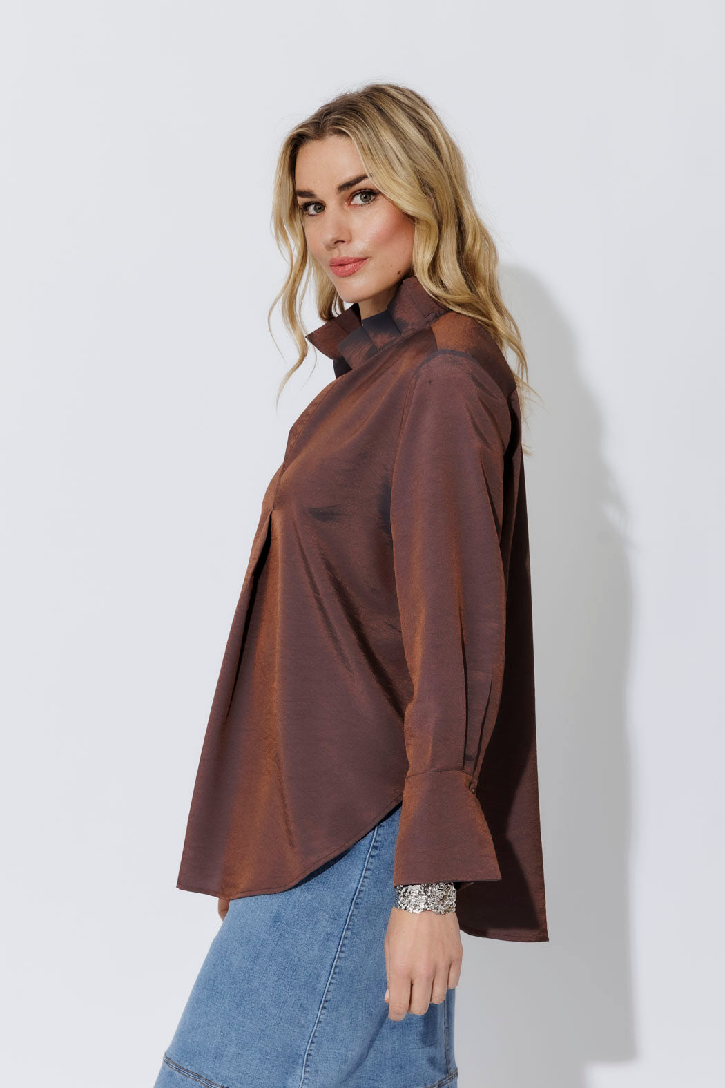 Bronze Shot Silky Pleat Shirt