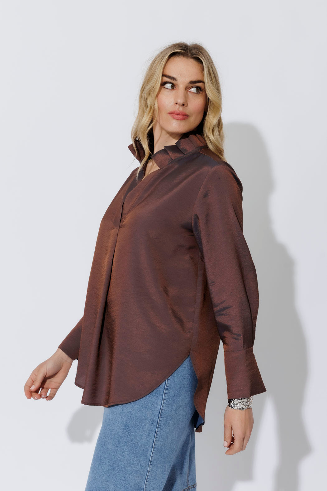 Bronze Shot Silky Pleat Shirt