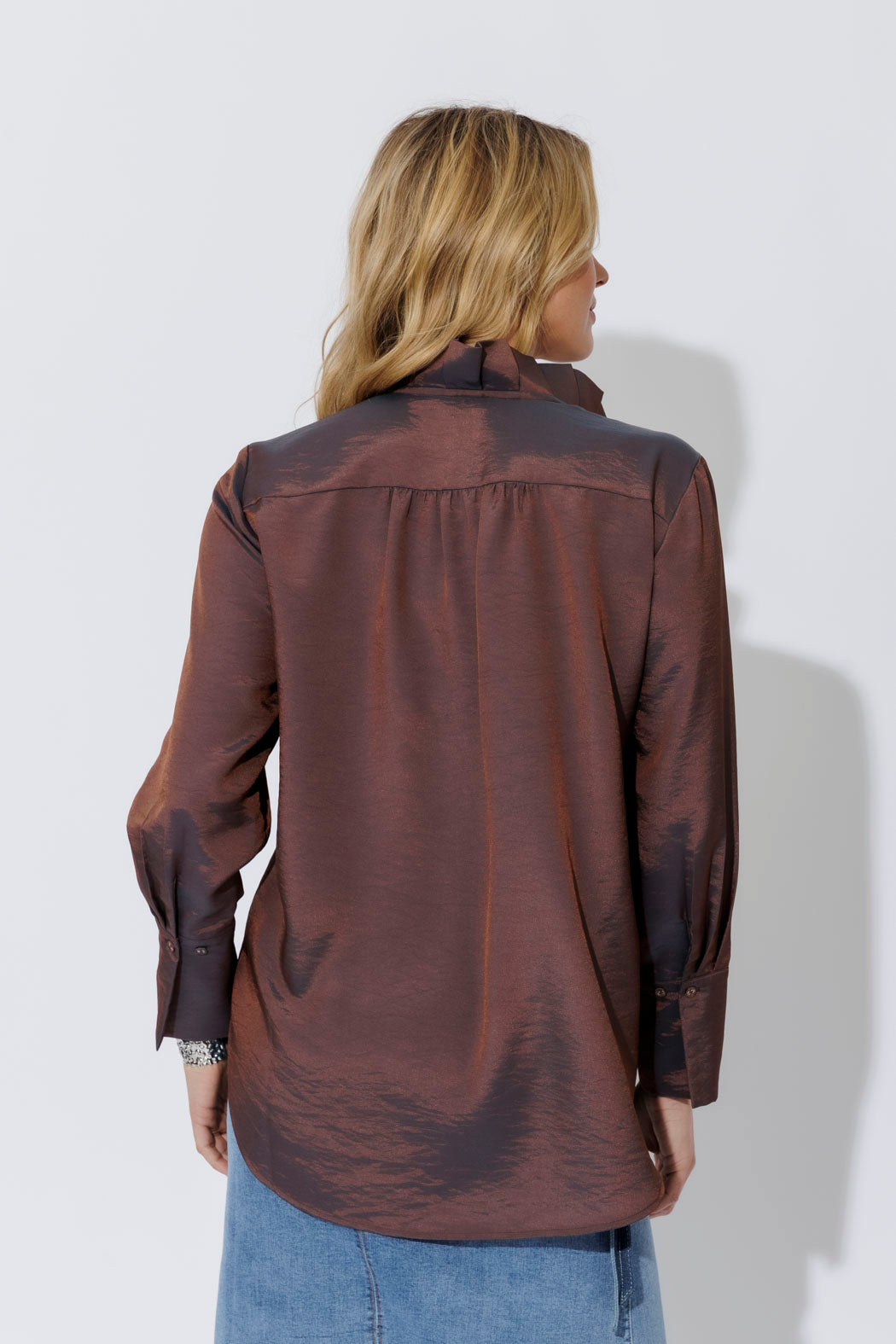 Bronze Shot Silky Pleat Shirt