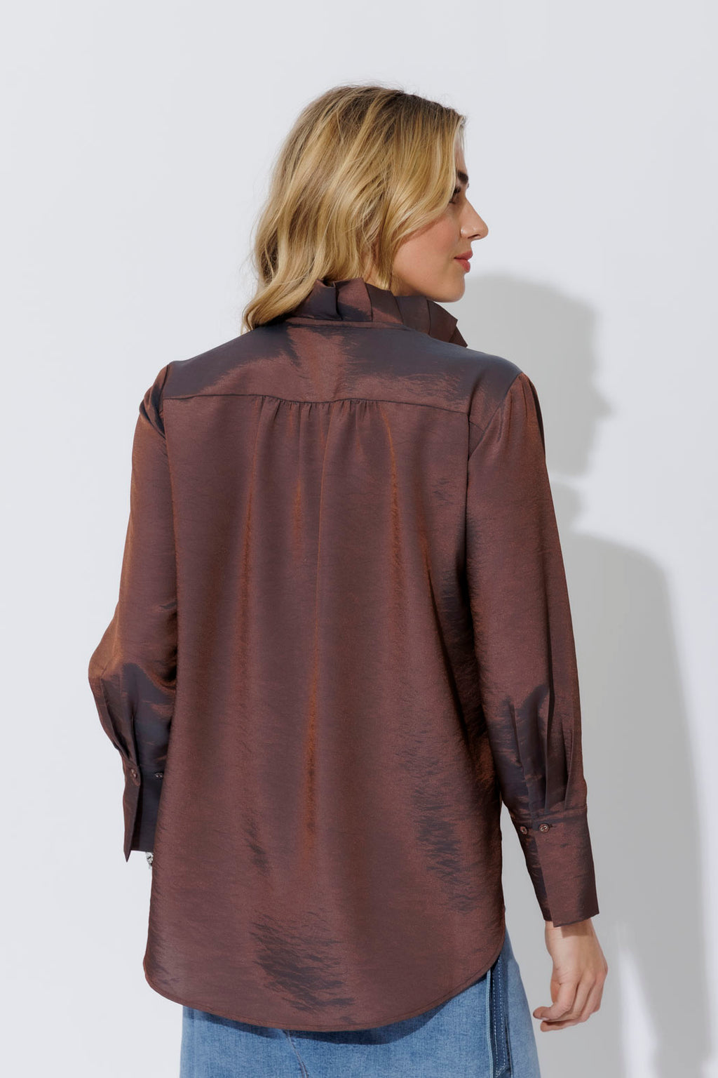 Bronze Shot Silky Pleat Shirt