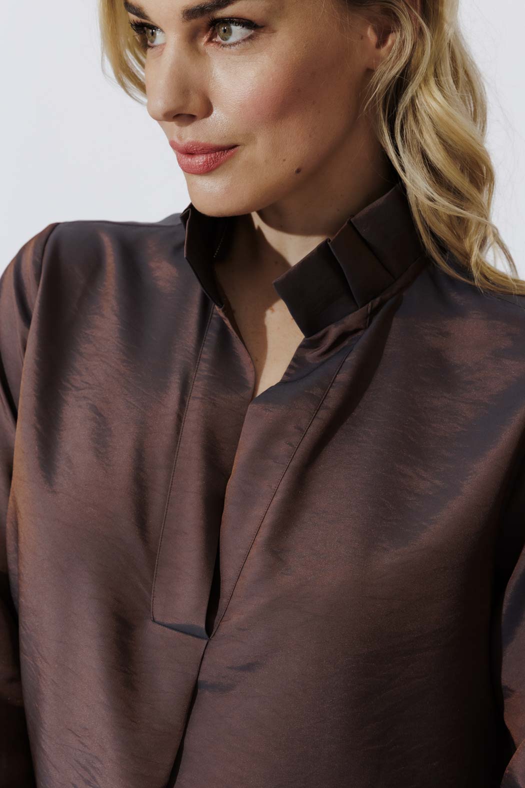 Bronze Shot Silky Pleat Shirt