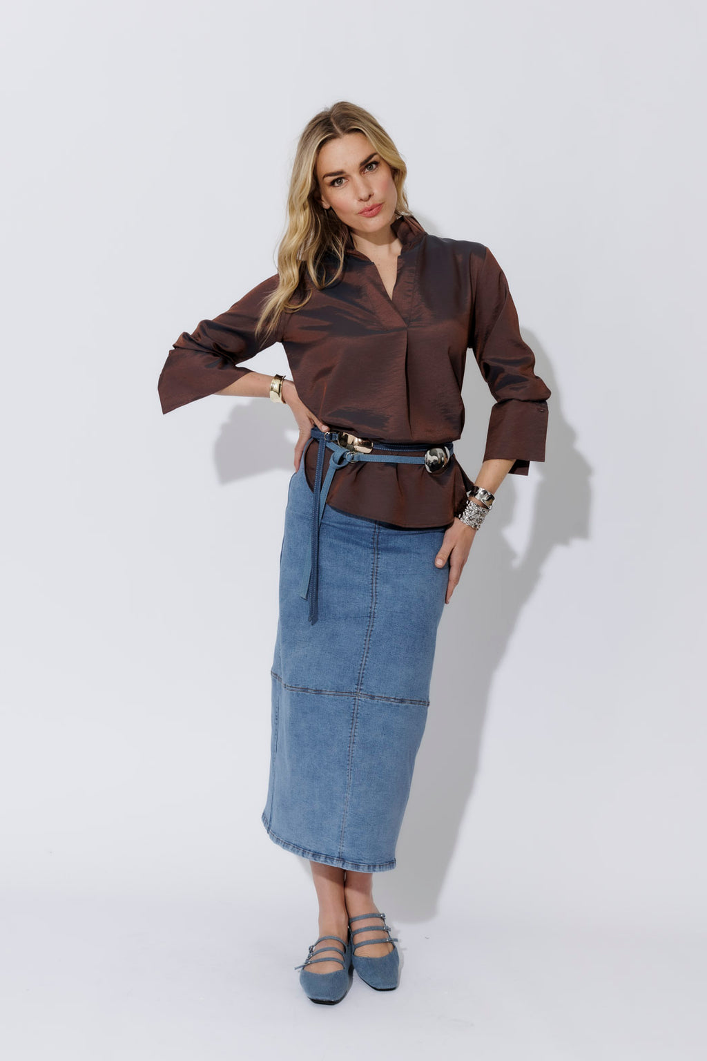 Bronze Shot Silky Pleat Shirt