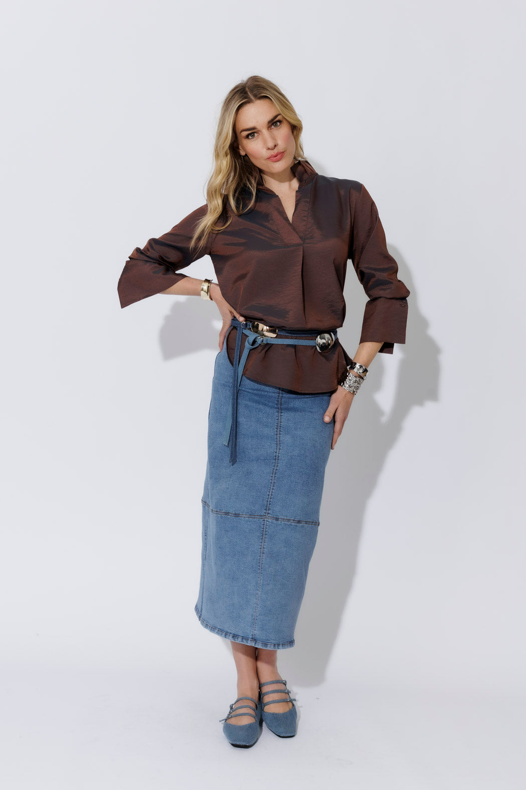 Bronze Shot Silky Pleat Shirt