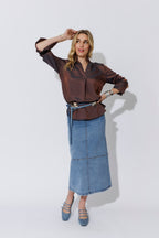 Bronze Shot Silky Pleat Shirt