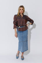 Bronze Shot Silky Pleat Shirt