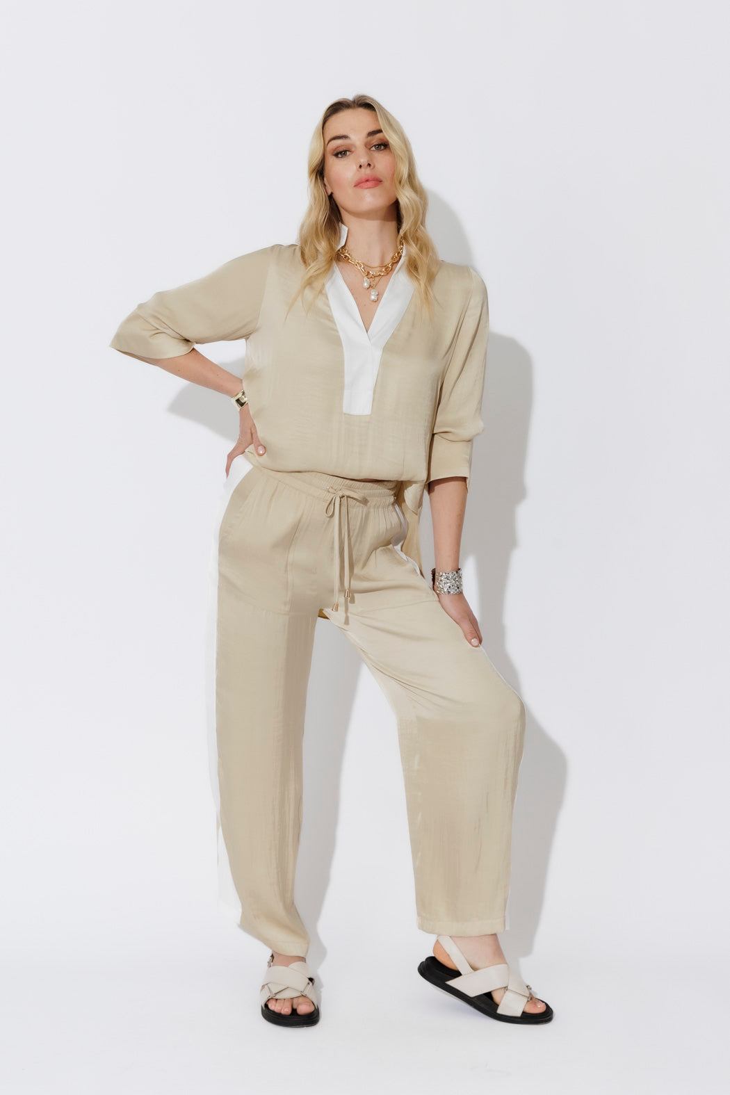 Sand Contrast Panel Pant