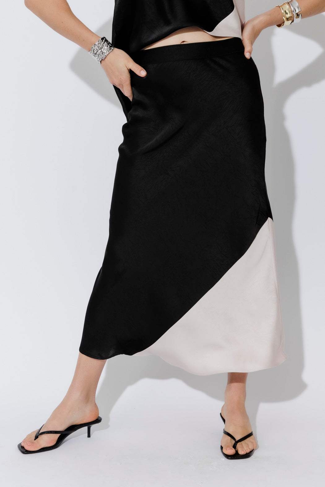 Black Contrast Bias Skirt