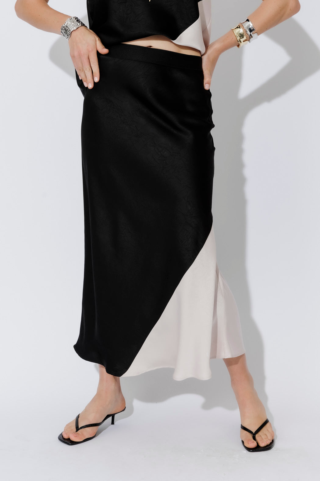 Black Contrast Bias Skirt