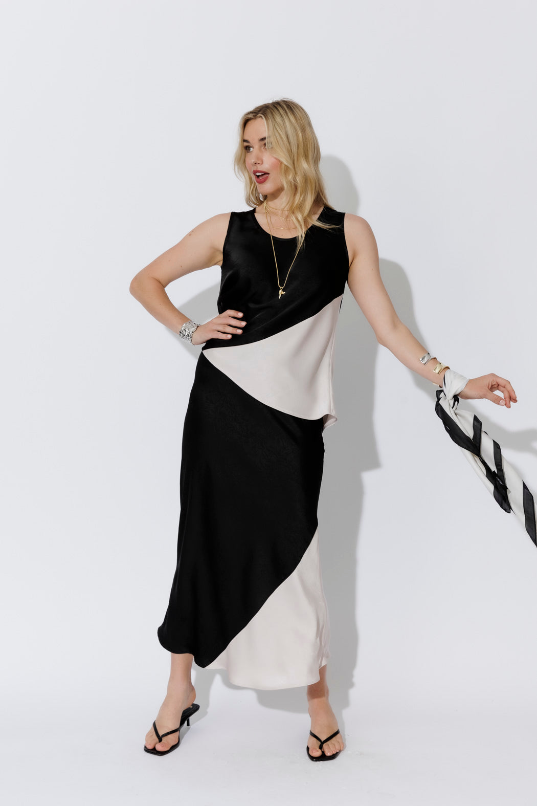 Black Contrast Bias Skirt