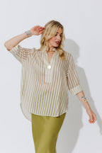 Ivory Stripe Oversized Blogger Shirt